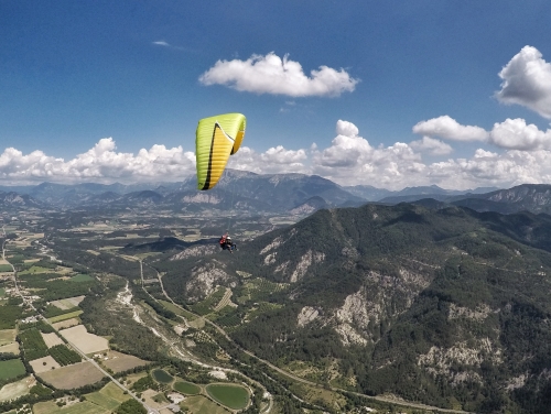 paragliding above drome landscape